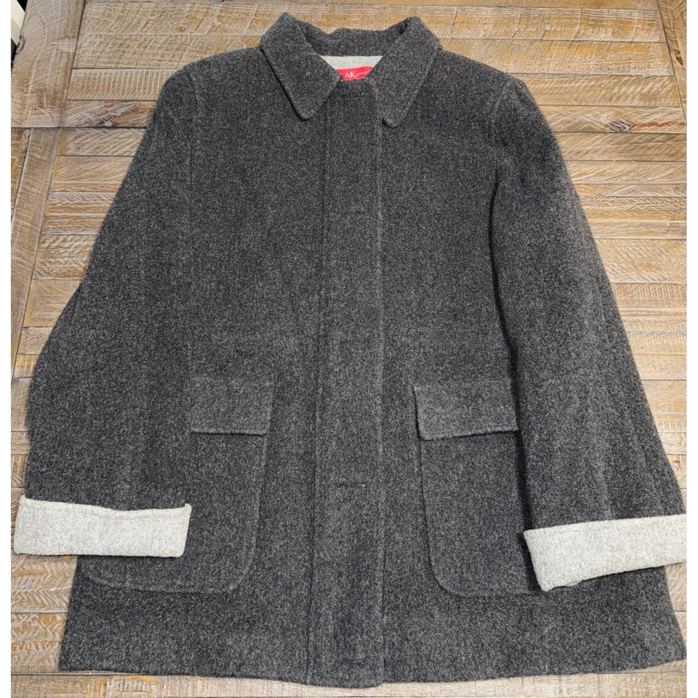 Anne Klein Car Coat Mens L Charcoal Grey Wool Blend Zip Button Jacket Preloved - Picture 5 of 13